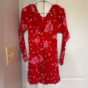 Free People Red Floral Polka Dot Dress